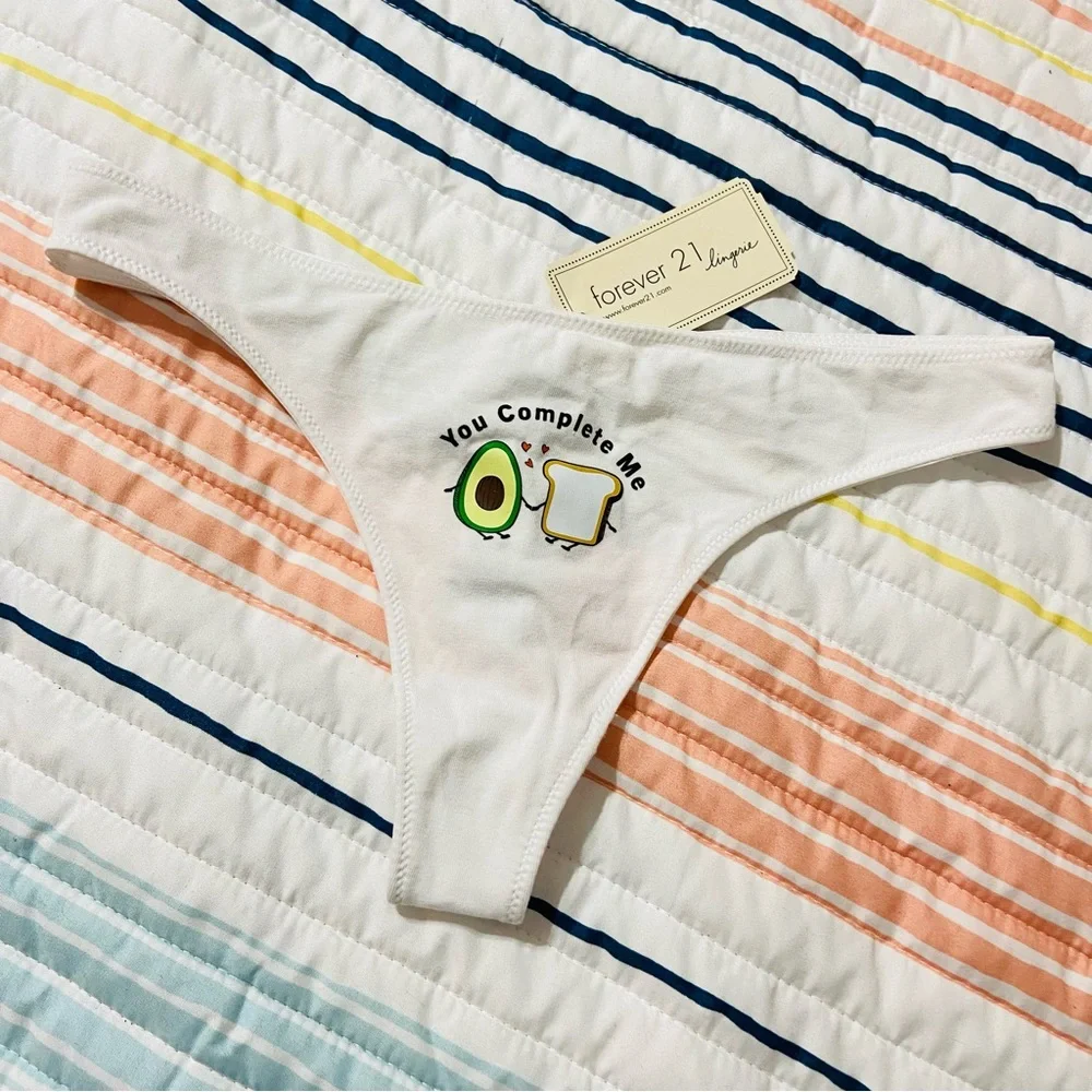 Forever 21 You Complete Me avocado toast cartoon thong panties underwear - Picture 1 of 4